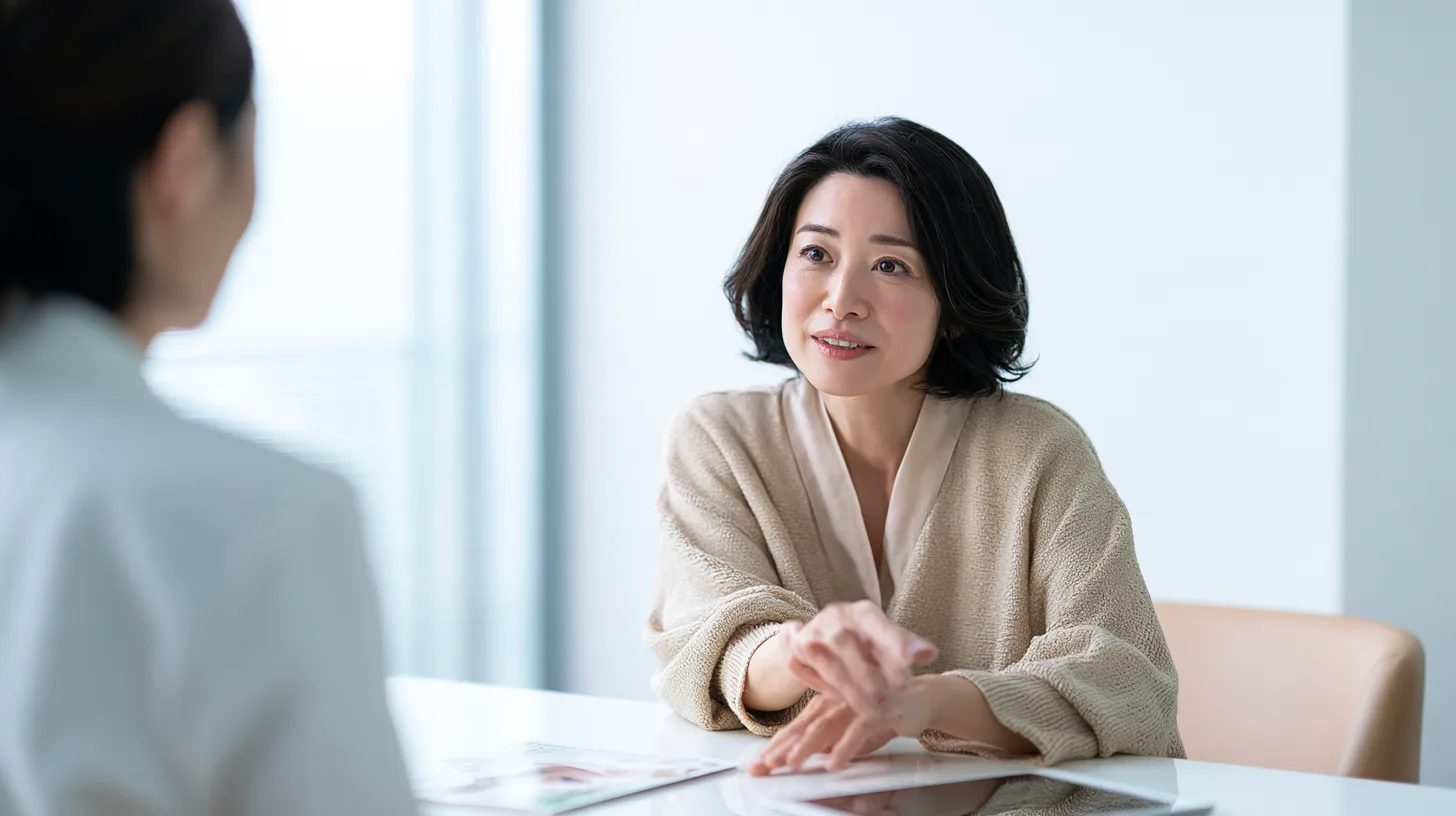 ニキビ治療のクリニックを調べる40代女性