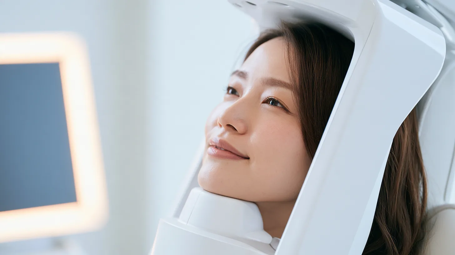 クリニックでVISIA肌診断を受ける40代女性
